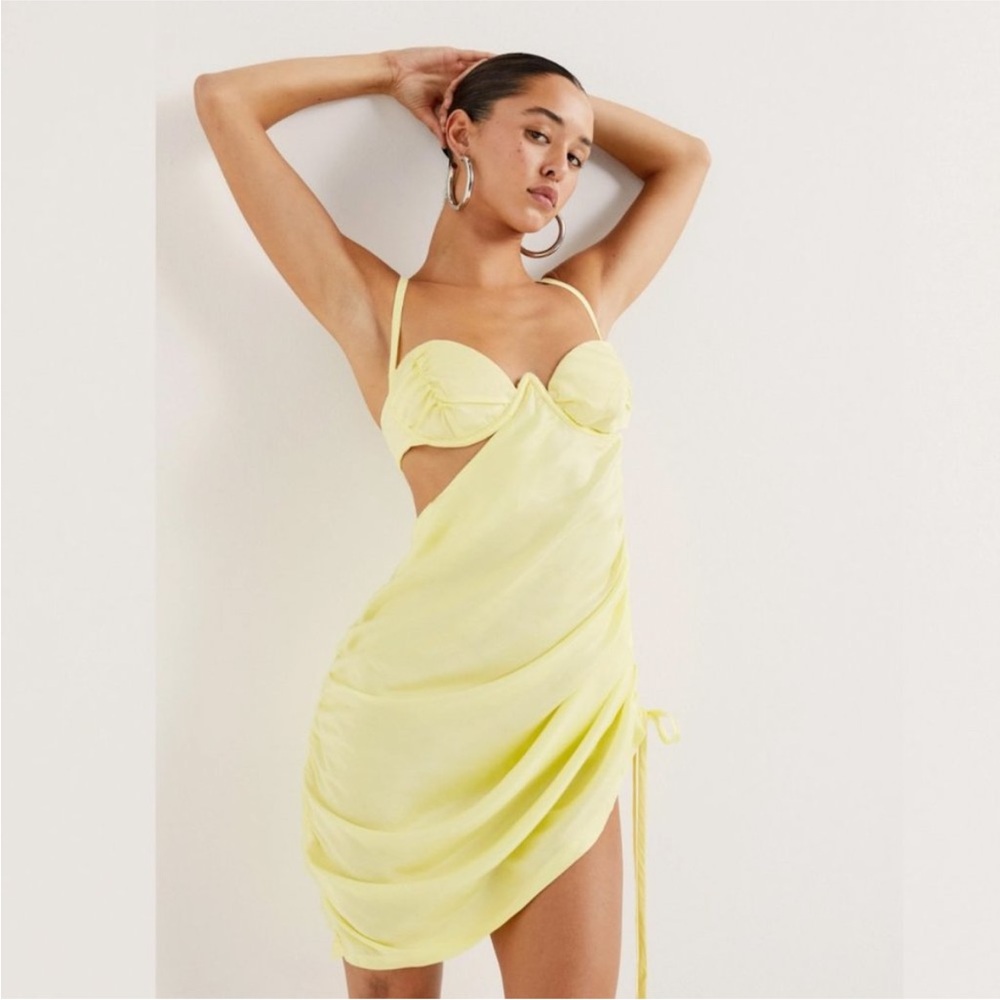 NWT For Love & Lemons Rana Mini Yellow Cut Out Dress Size Large